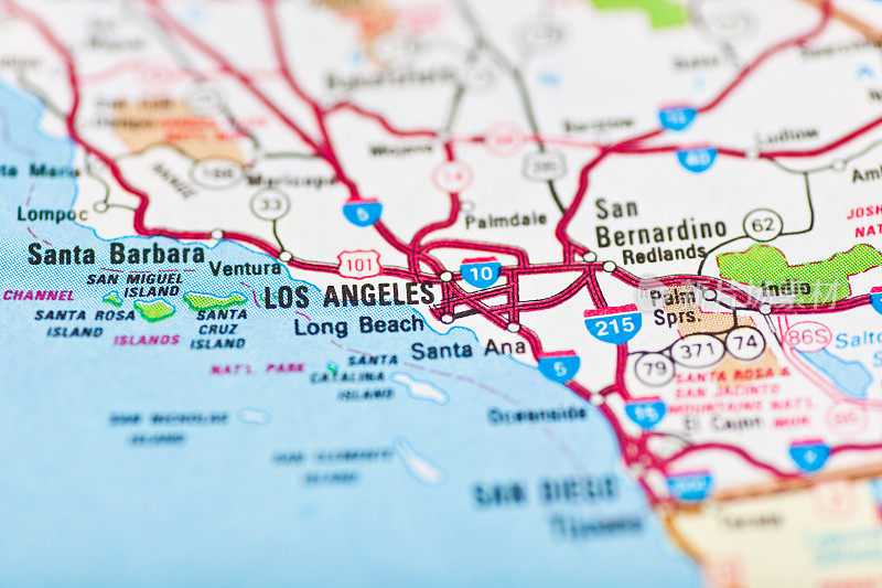 洛杉矶地图， 加利福尼亚州